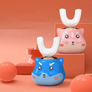 

Silicone Electric Children Toothbrush 360 Degree Ultrasonic Cartoon Cute Pet U Type Dental Whiten Care USB 5 Mode Washable
