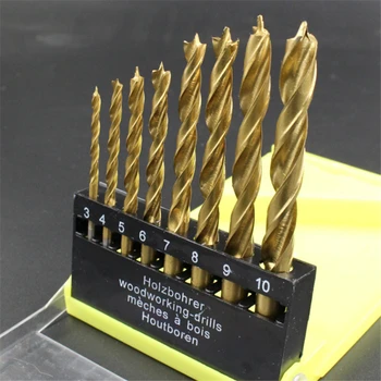 

8Pcs 3-10mm Titanium Plating Brad Point Drill Bits Set Wood Twist Drill Bits Woodworking