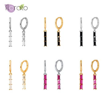 Three color Black/White/Rose Red Zircon Pendant 925 Sterling Silver Small Hoop Earrings for Women Simple Round Circle Earrings