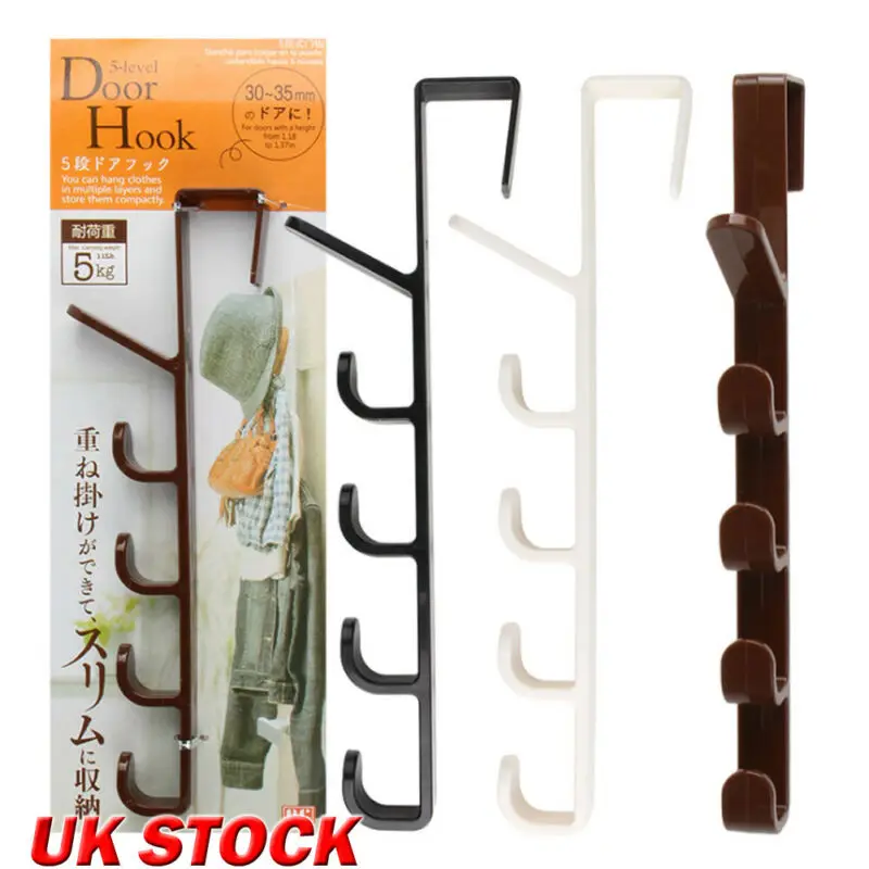 

Over Door Hook Funtional Door Hanger Reversible Cupboard Drawer 5 Hooks Hangers