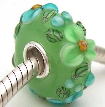 

PJG1953 100% S925 Sterling Silver Beads Murano Glass beads Fit European Charms Bracelet charms diy jewelry Lampwork GlassBeads