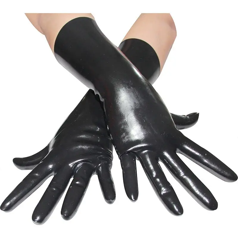 100% Latex Rubber BlackFive fingers Gloves work Mittens Zip S~XXL 