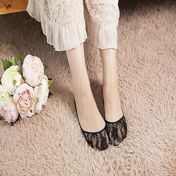 

Women Invisible Socks Soft Cotton High Lace Heels Socks Slippers Female Breathable Boat Low Sock Short Boat Socks Pad