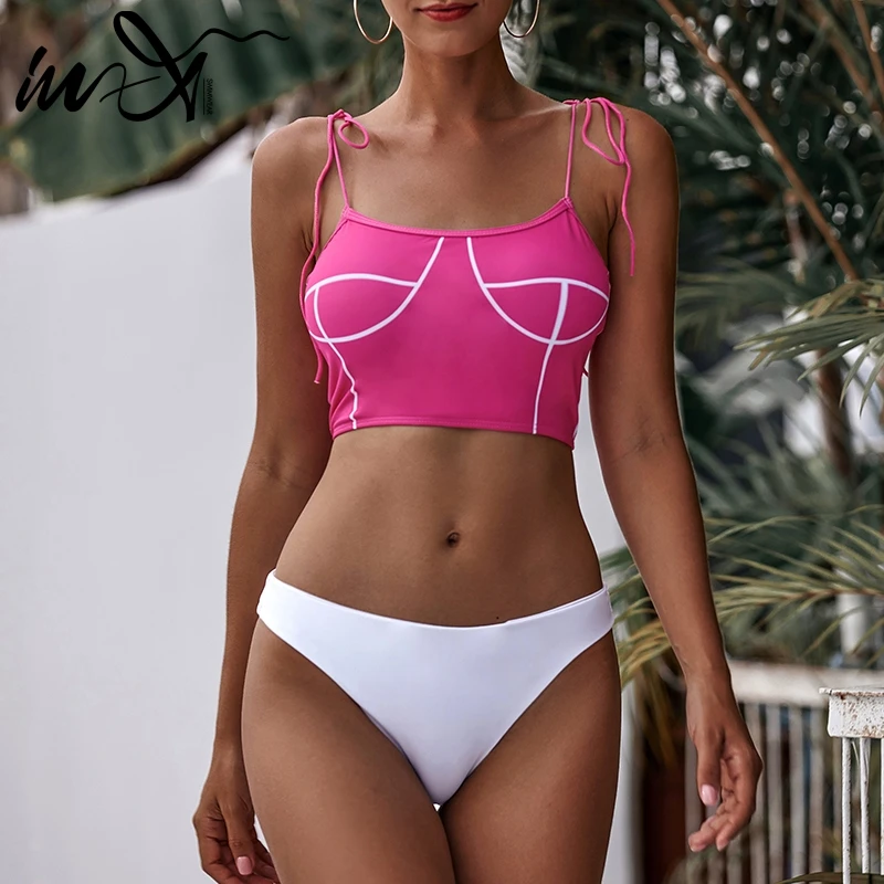 

In-X Sexy crop top bkini set Tie side swimsuit female bathers Print swimwear women bathing suit Swimming suit for women Summer