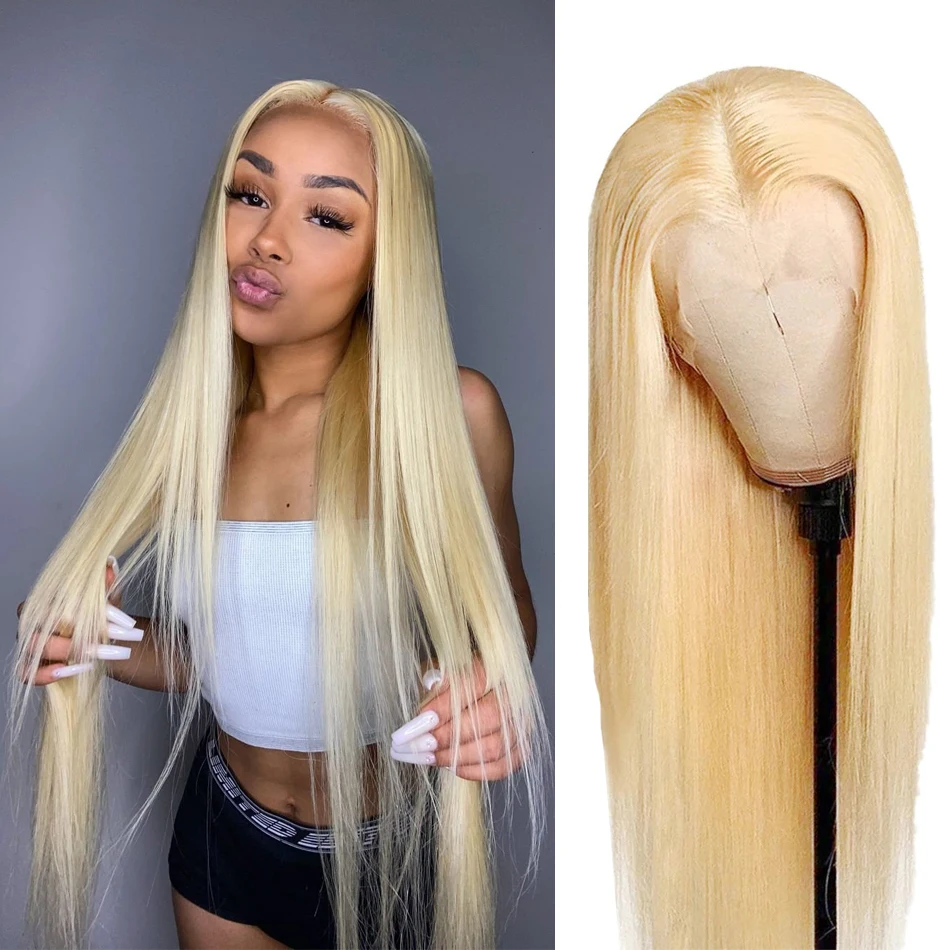 HOT SALES! Glueless 13x4 Lace Front Human Hair Wigs 30 Inch 613 Blonde Brazilian Virgin Frontal Straight 5x5 Closure Wig180% Density