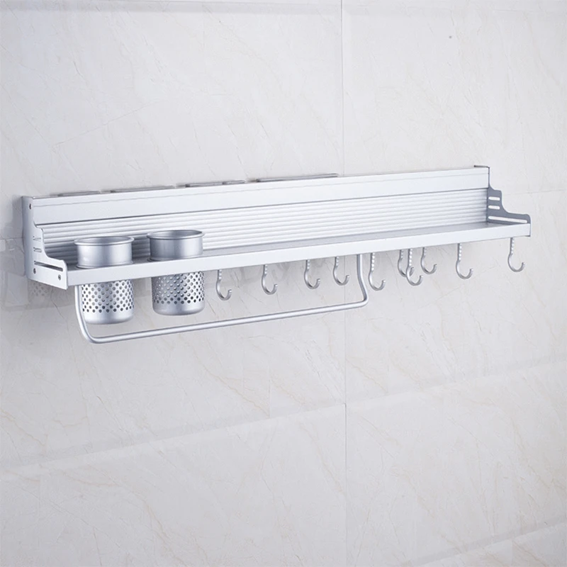 

Wall Mounted Pot Pan Rack Multifunctional Kitchen Bookshelf Storage Rack with Bottle Rack Silverware Caddy Cutlery Blocks Hang