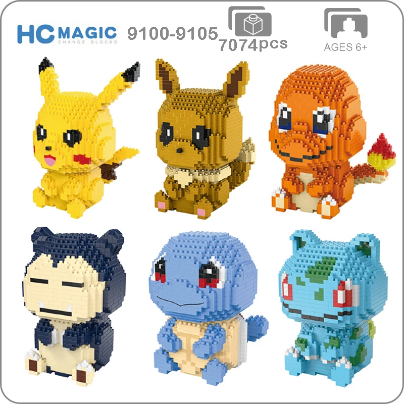

HC Sit Pikachu Charmander Squirtle Snorlax Eevee Pocket Monster Model DIY Mini Diamond Building Small Blocks Bricks Toy no Box
