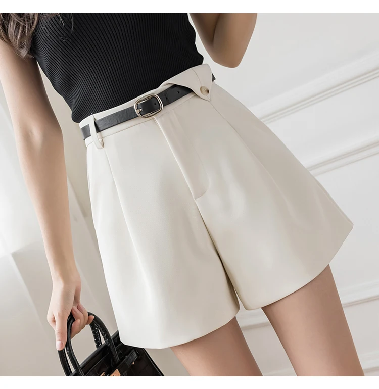 black shorts Seoulish Summer Elegant Formal Women's Shorts with Belted 2022 New High Waist Wide Leg Shorts Chic Loose Female Casual Trousers old navy shorts
