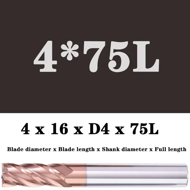 Milling Cutter Alloy Coating Tungsten Steel Tool Maching Hrc55 Endmill Milling Cutter Kit Milling Machine Tools cnc Router Bits 4x16XD4X75L