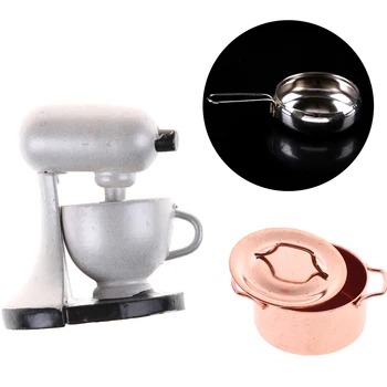 

3Pcs Copper Pot with Lid Frying Pan Coffee Machine Furniture Toys Dollhouse Miniature Kitchen Cooking Tool 1/12 Dollhouse Deor