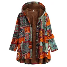 Женское зимнее пальто свободного кроя с цветочным принтом, верхняя одежда с капюшоном, повседневные женские винтажные теплые куртки с карманами размера плюс, casaco feminino