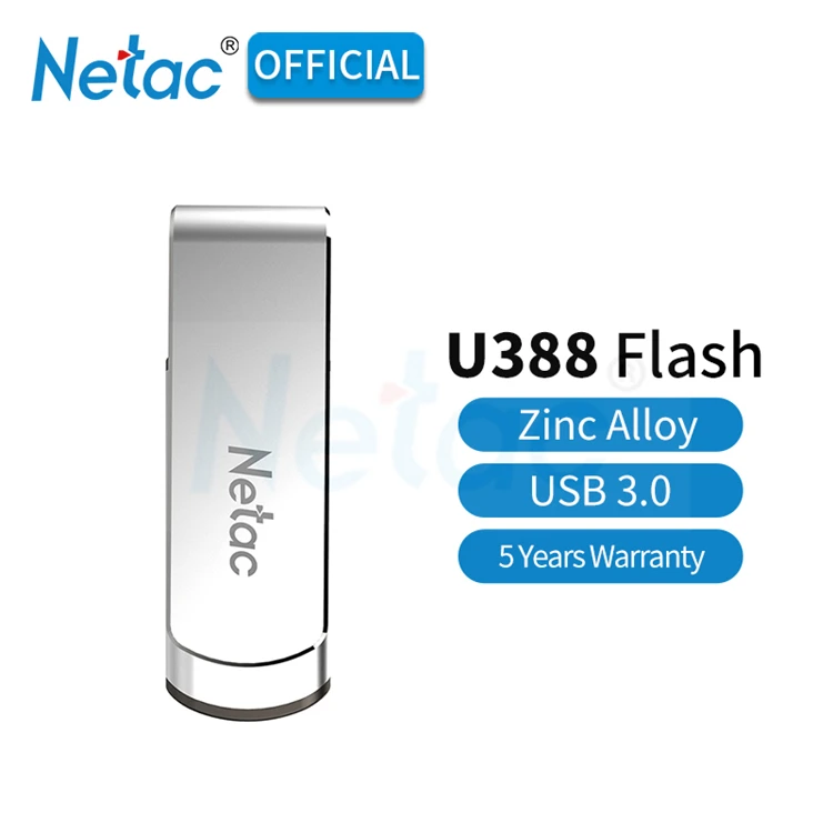 Флеш-накопитель Netac U388 USB3.0, серебристый металл, 16 ГБ, 32 ГБ, 64 ГБ, 128 ГБ, USB флеш-накопитель, вращающийся на 360 градусов, u-диск