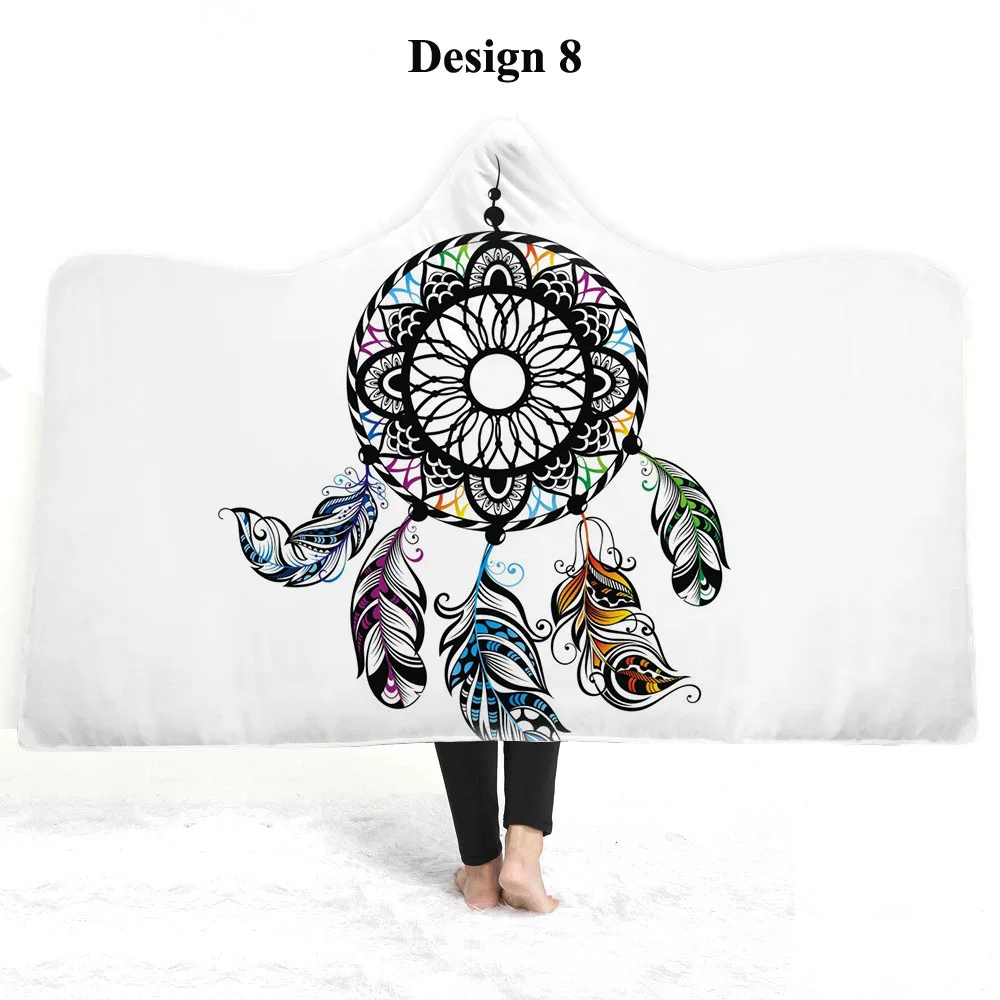 Design 8 Free shipping Novelty Gift Dreamcatcher Feathers Butterfly Eye Sherpa Fleece Hooded Blanket Cloak Camping Sofa Office Throw - Цвет: Design 8