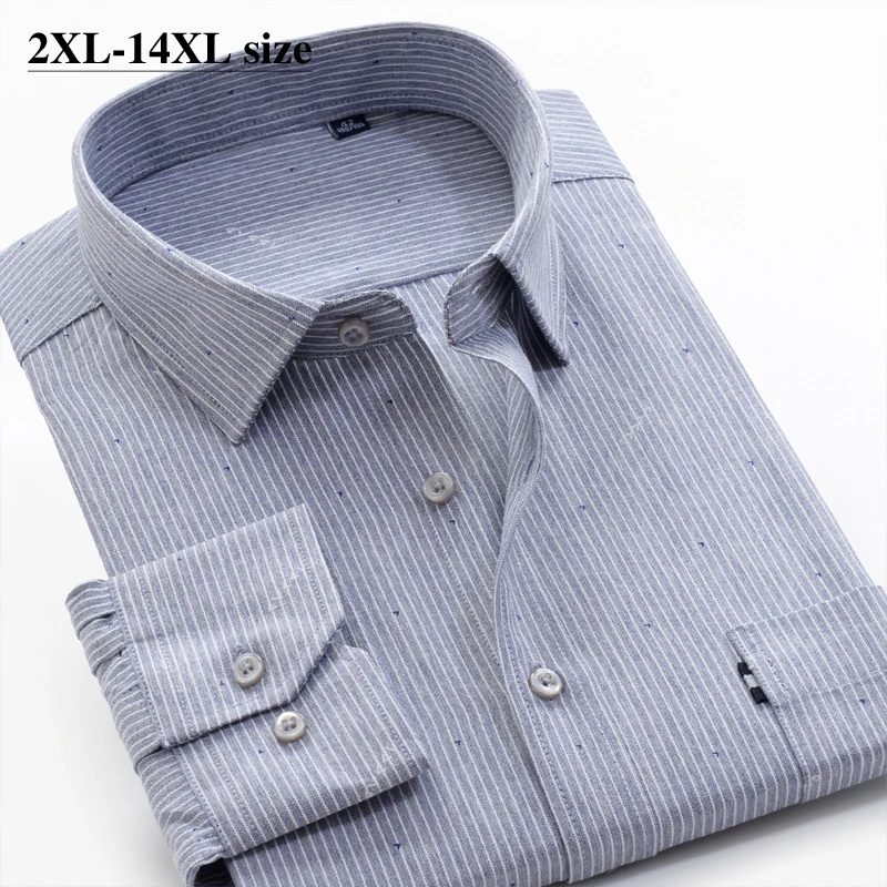 

8XL 9XL 10XL 11XL 12XL 14XL Plus Size Men's Business Striped Shirt 2020 New Casual Loose Long Sleeve Shirt Male Brand Clothes