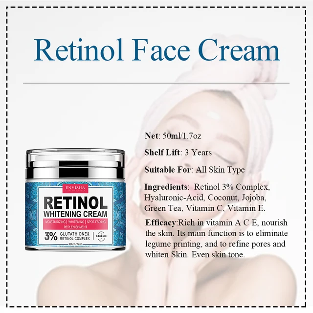 Envisha Nyaki Retinol Arckrém-Vitamin-Kollagén Fehérítő Ráncellenes Öregedő Hidratáló Bőrápolás Hialuronsav Fehérítés - Image 2