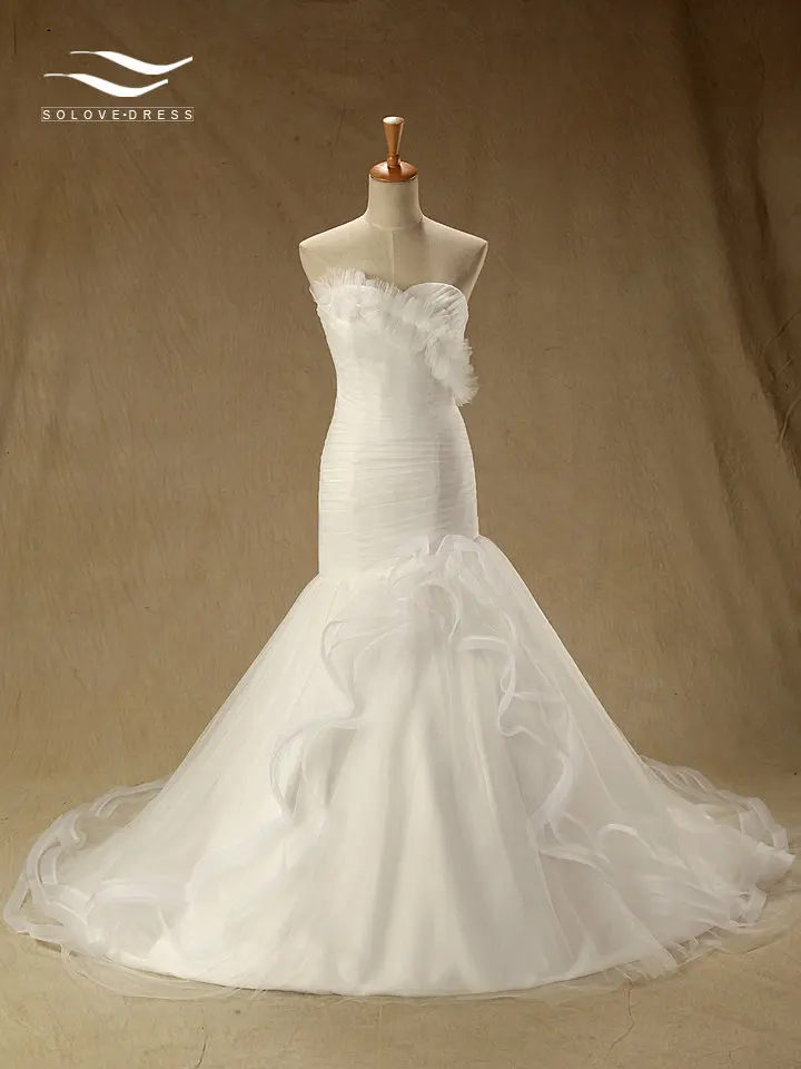 

Solovedress Mermaid Sleeveless Floor-Length Sweetheart Pleat Wedding Dress with Zipper Back Bridal Gown vestido de noiva SL-W146