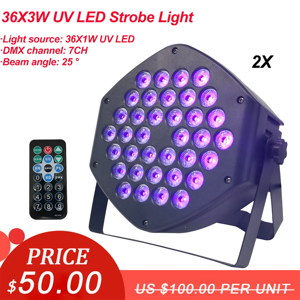 2 шт./лот DJ оборудование 36X3W LED UV Par свет УФ сценический фиолетовый Led бар лазерное
