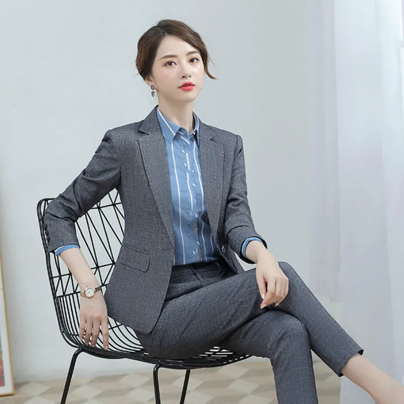

2019 new autumn high quality suit set Slim trouser suit Temperament long sleeve single button blazer Professional suit two-piece