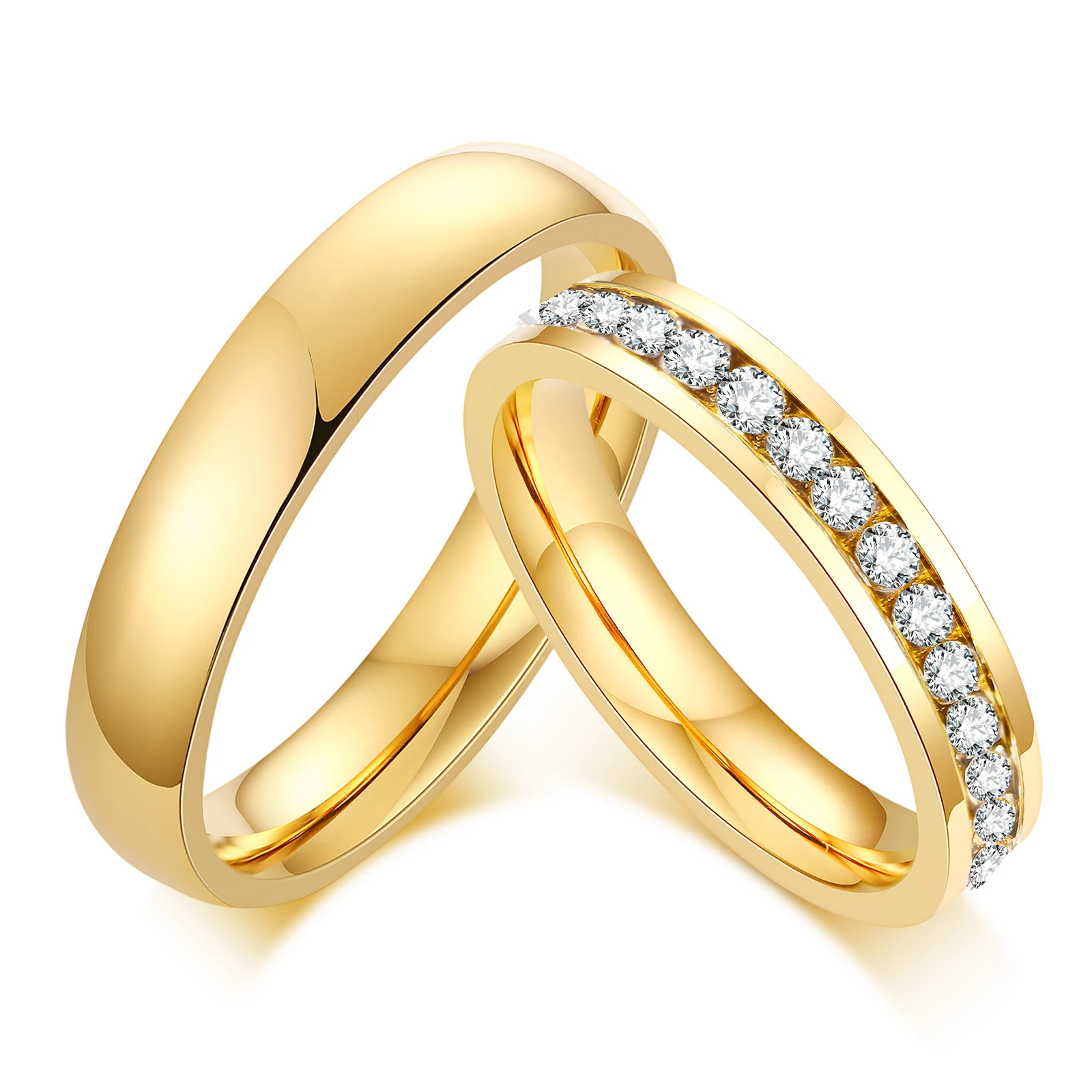 Alianzas de boda para parejas, anillos de compromiso lisos de de 4 para mujeres y hombres, anillo de promesa con piedras ostentosas|Anillos| - AliExpress