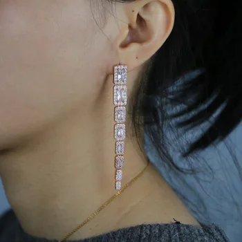 

Silver Color cz Crystal Tassel Earrings for Women Bar Long Dangle Drop Earing Fashion Female Wedding Jewelry Wholesale
