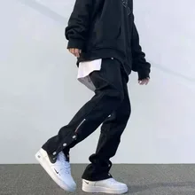 Pantalones vaqueros con botones y cremallera para hombre, Jeans rectos informales de marca a la moda, estilo Hip Hop, otoño e invierno, novedad de 2021