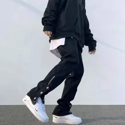 Pantalones vaqueros con botones y cremallera para hombre, Jeans rectos informales de marca a la moda, estilo Hip Hop, otoño e invierno, novedad de 2021