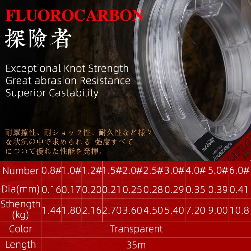 TSURINOYA Fishing Line 100% Fluorocarbon line EXPLORER 35m Leader Main Line High Strength Sinking Carp Wire Leader Line TSURINOYA Fishing Line 100% Fluorocarbon line EXPLORER 35m Leader Main Line High Strength Sinking Carp Wire Leader Line