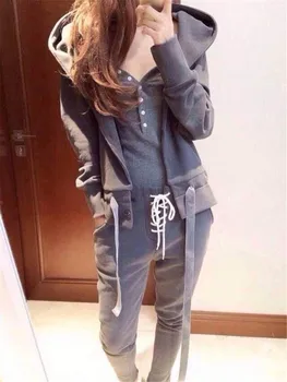 

SZMALL Newest Fashion 3PCS Women Set Autumn Long Sleeve Hooded Coat Vest Long pants Female Sets Lady Active Streetwear Clothes