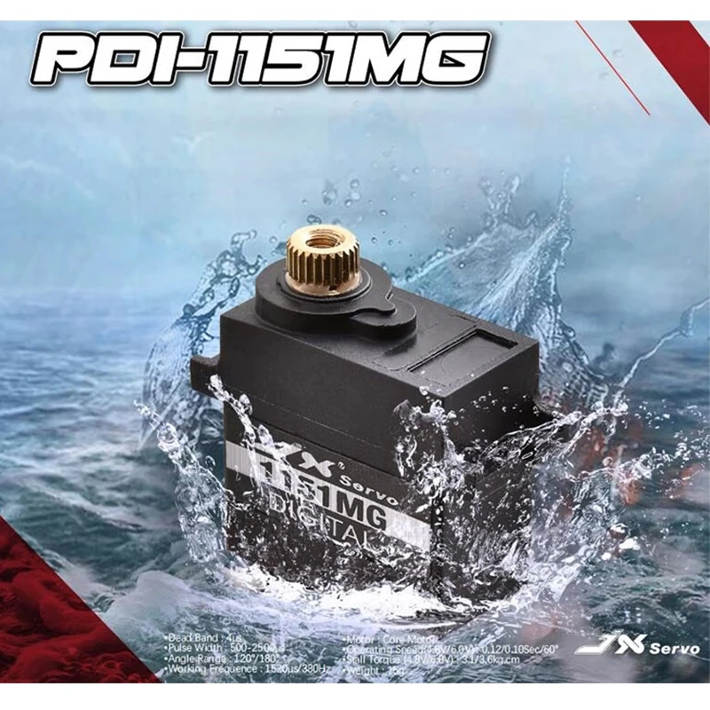 

Водонепроницаемый цифровой сервопривод JX PDI-1151MG 3,6 кг Mini без сердечника 120 ° для моделей RC