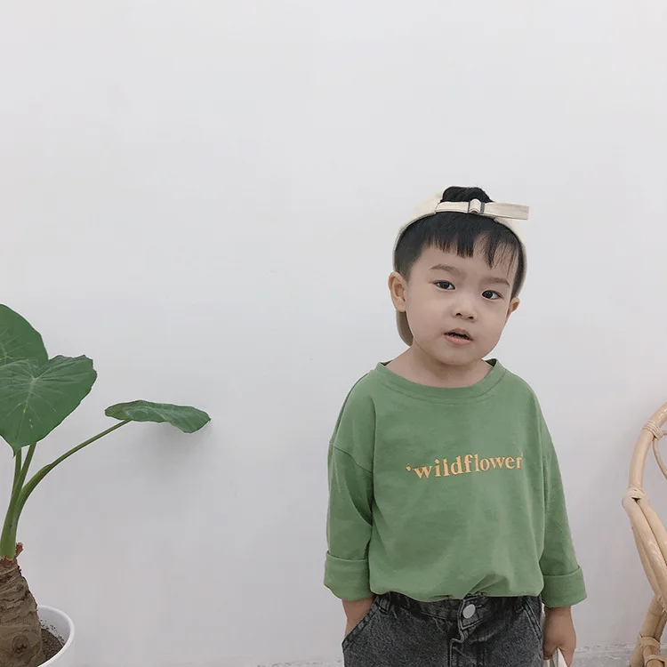 

Spring Autumn kids letters printing 5 colors casual T shirts boys simple all-match long sleeve Tees Tops