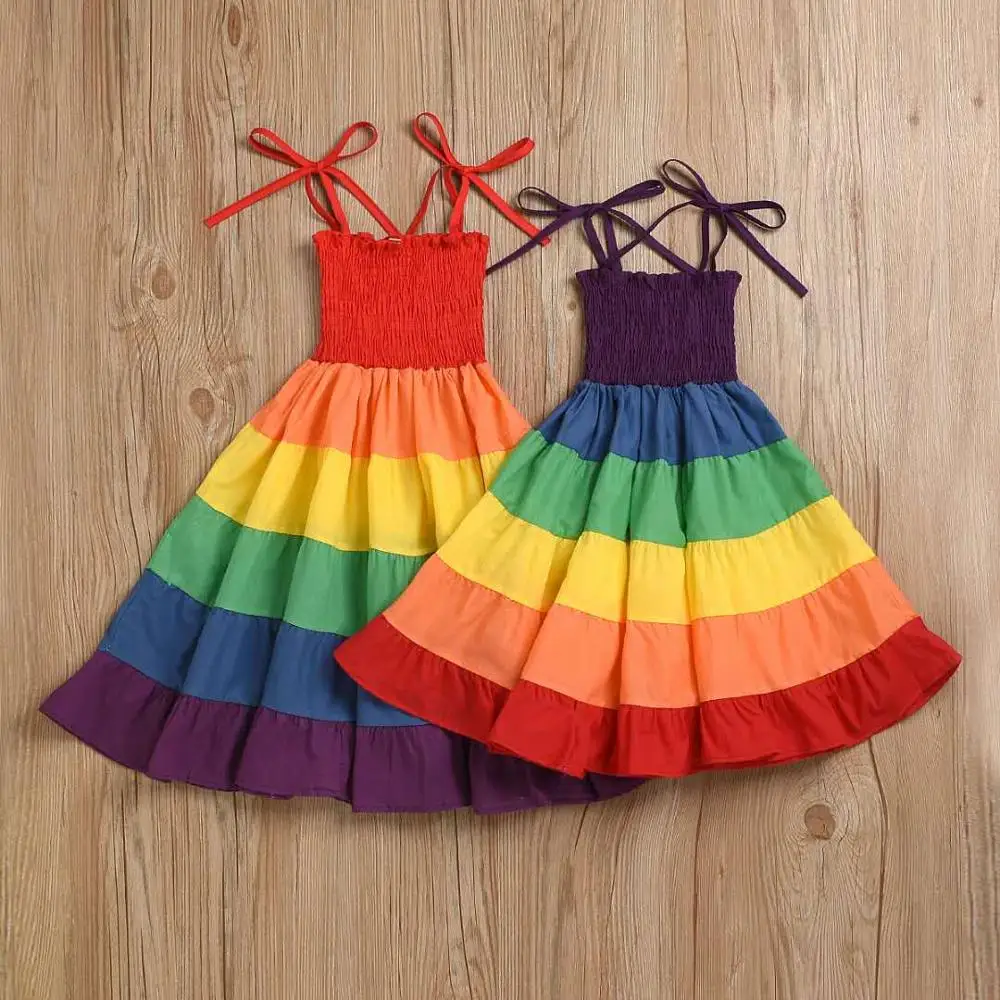 

Rainbow Kids Girl Dress Princess Baby Cotton Strap Party Pageant Child Girls Dresses 2-7Y