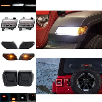 

For Jeep Wrangler JL 2018 2019 Front Fender Flares Smoked LED Side Maker Lights Daytime Running Light DRL Amber Turn Signal Lamp