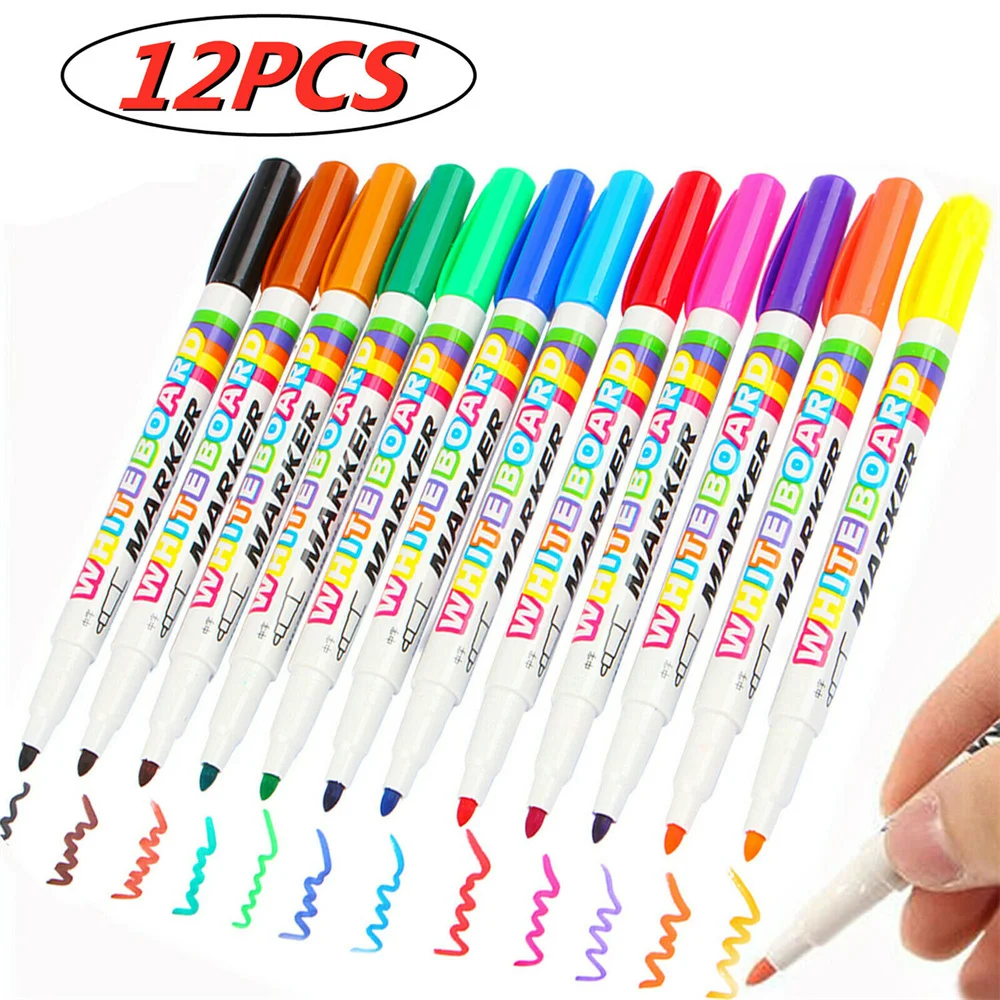 Rotuladores de pizarra blanca de varios colores, marcadores brillantes, punta  de bala fina, fácil de secar, juego de 12 unids/caja