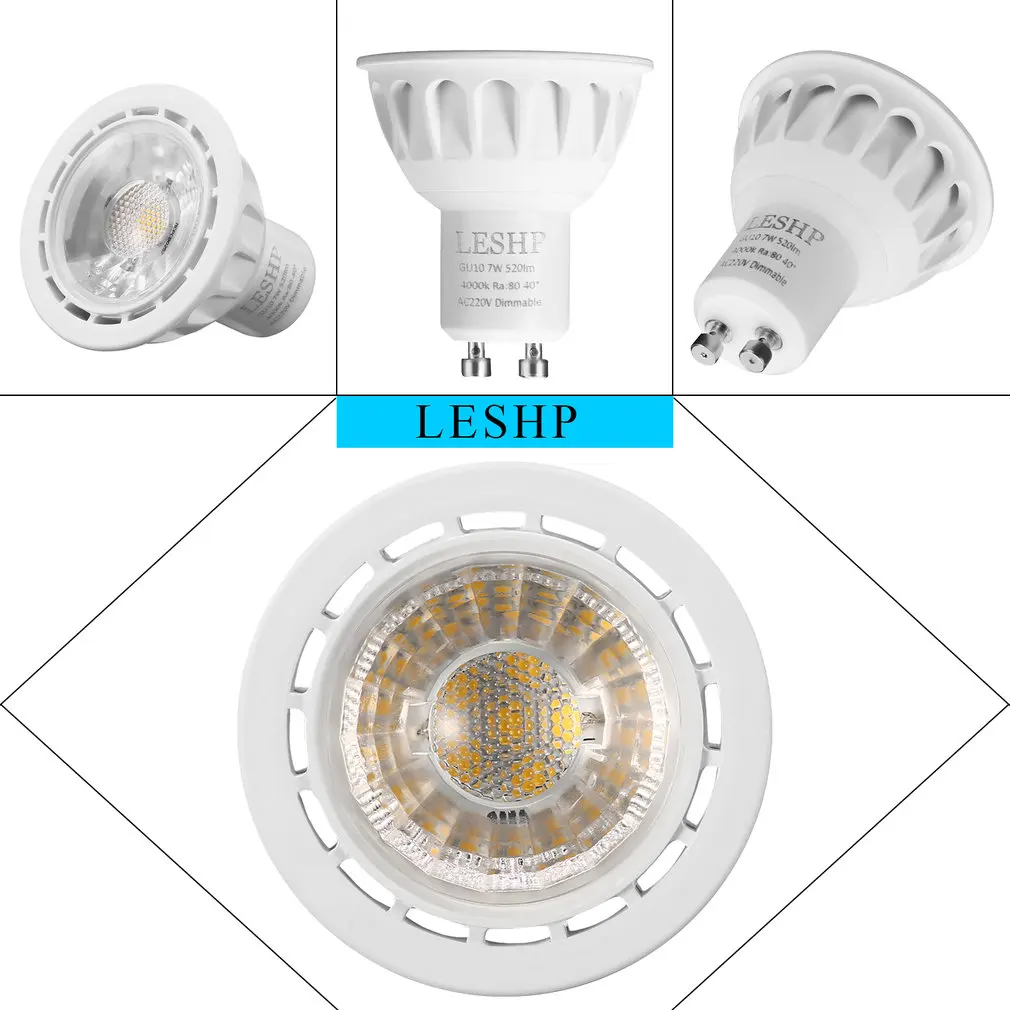 LESHP White GU10 AC220V 7W LED Spotlight 4000K 520LM Dimmable 40 Degree Beam Angle Low Power Consumption Compact Light Weight