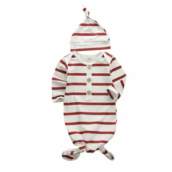 

Sleeping Bag +Hat Sleep Sacks Newborn 2PCS Baby Infant Swaddle Wrap Red Striped Long Sleeve Blanket