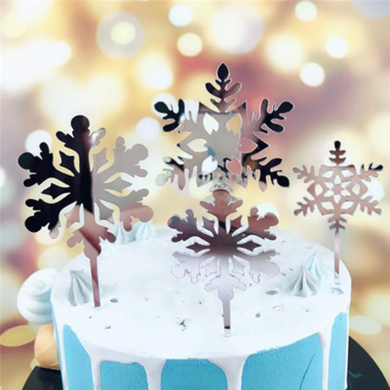 4 шт./компл. акриловая Снежинка капкейк блестящий Топпер для торта десерт