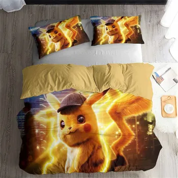 

HELENGILI 3D Bedding Set Pokemon Pikachu Print Duvet Cover Set Bedcloth with Pillowcase Bed Set Home Textiles #GN-12