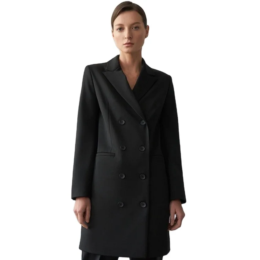 

Women Blazers Business Casual Outfits Office Lady Temperament Thinner Suit Women's Autumn New Double Breasted Mid Length Coat