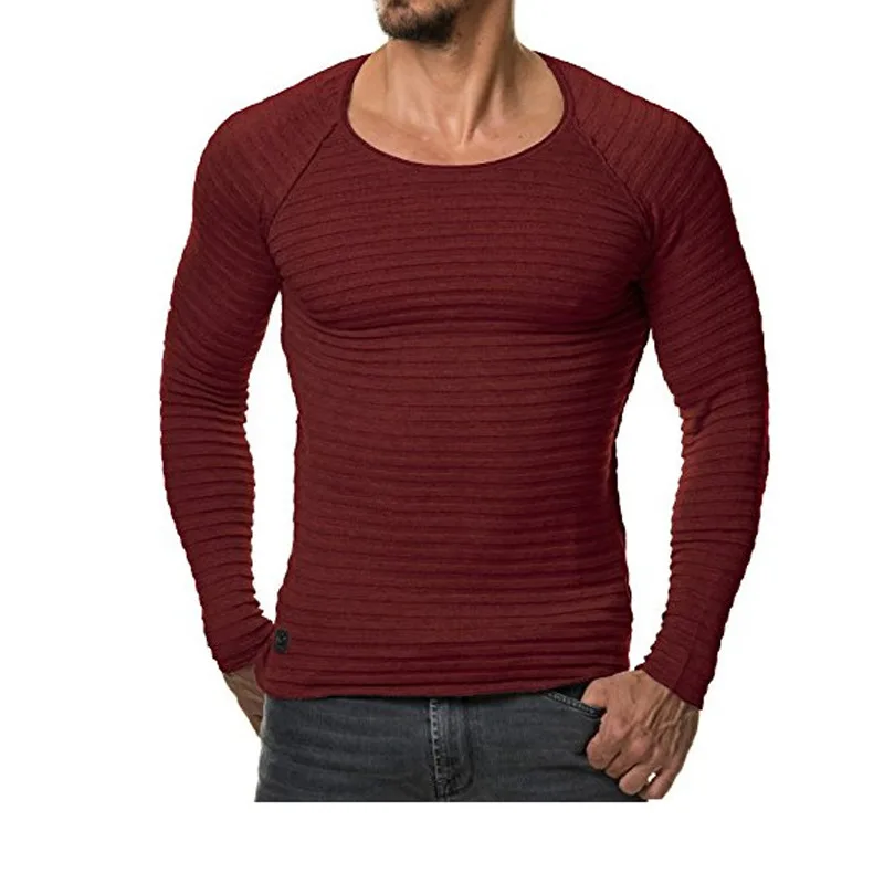 ZUSIGEL длинный рукав вязаный свитер мужской однотонный o-образный вырез Зимний пуловер и свитер для мужчин облегающий полосатый плиссированный свитер для мужчин