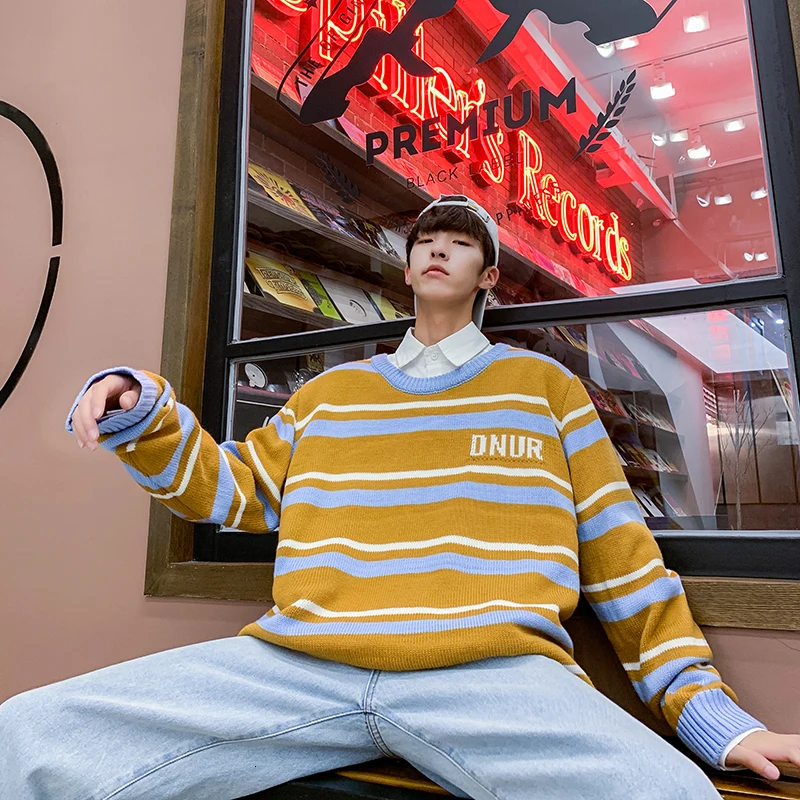 Winter Striped Sweater Men Warm Fashion Contrast Color Casual Knit Sweaters Man Sweter Loose Long-sleeved Pullover Men Clothes Winter Striped Sweater Men Warm Fashion Contrast Color Casual Knit Sweaters Man Sweter Loose Long-sleeved Pullover Men Clothes