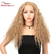 Парики из синтетического кружева спереди для женщин длинные кудрявые вьющиеся парики термостойкие с боковой частью блонд золотой красоты