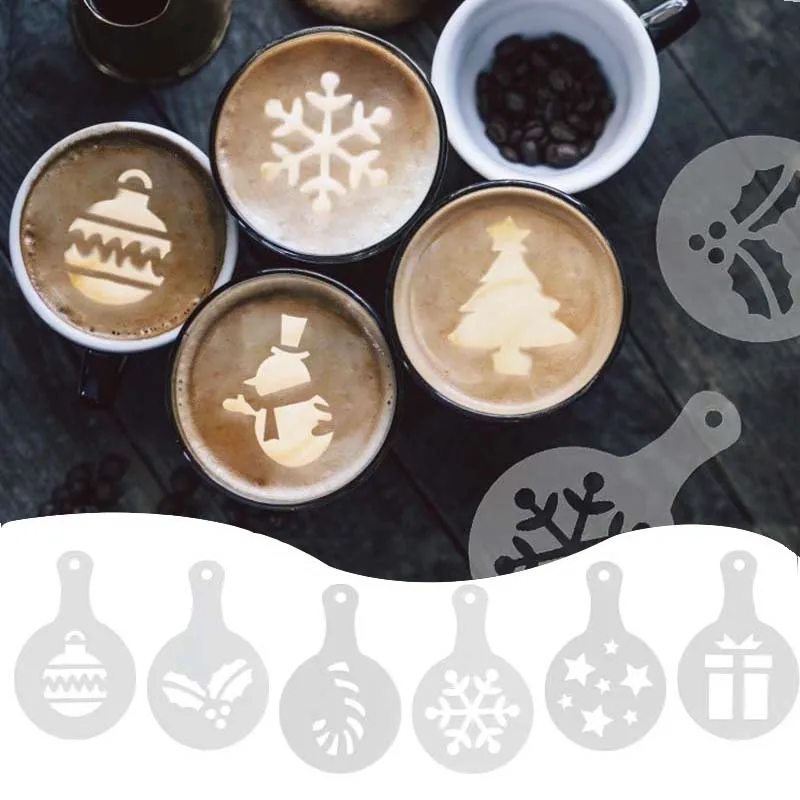 8Pcs/set Christmas Coffee Stencil Template Christmas Tree Snowflake Milk Cappuccino Latte Cupcake Mould For Cafe Xmas New Year