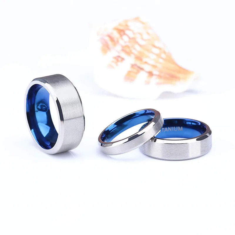 Somen 6mm Pure Titanium Men Fashion Accessories Simple Blue Silver Color Wedding Ring For Male Jewelry Anel