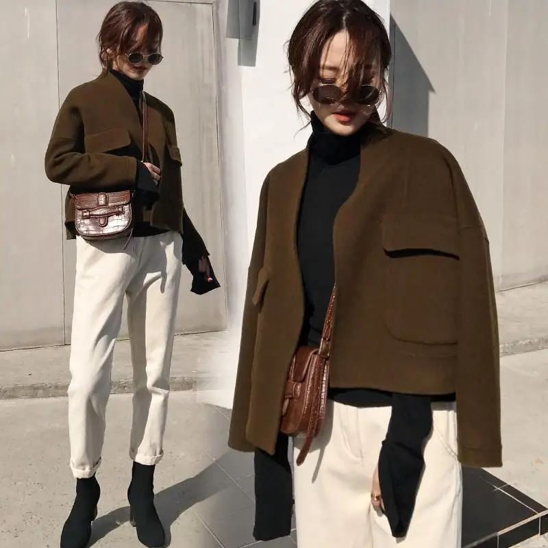 B0078-02 autumn new Korean women's small fragrance quilted cardigan short woolen coat - Цвет: B0078-02