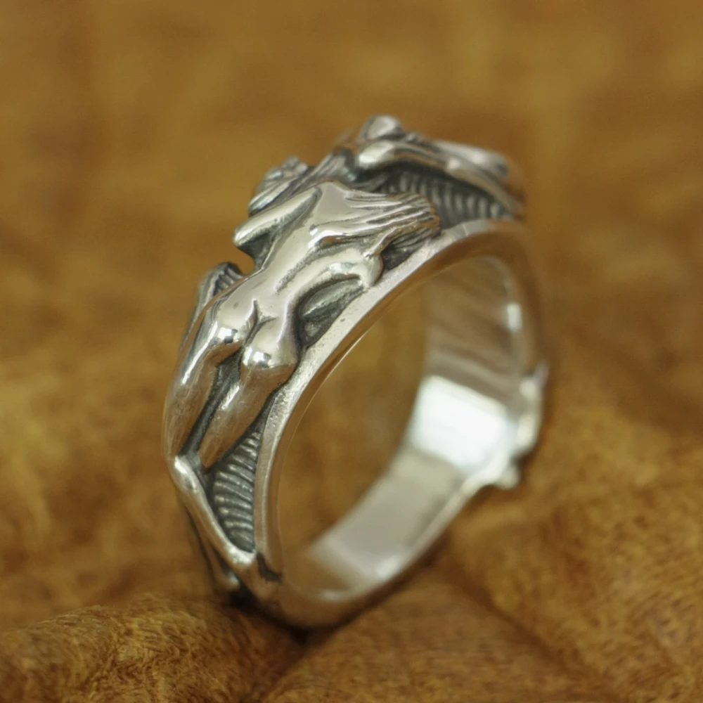 

Sexy Naked Beauty Skull Ring Mens Biker Ring TA185 US Size 7~15 925 Sterling Silver