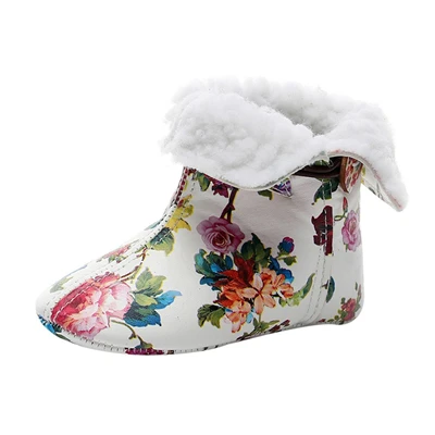 Зимняя обувь для малышей; зимние ботинки для маленьких девочек; хлопковые ботиночки на мягкой подошве с цветочным принтом и пряжкой; Повседневная Теплая обувь для младенцев; От 0 до 3 лет; A50 - Цвет: Многоцветный