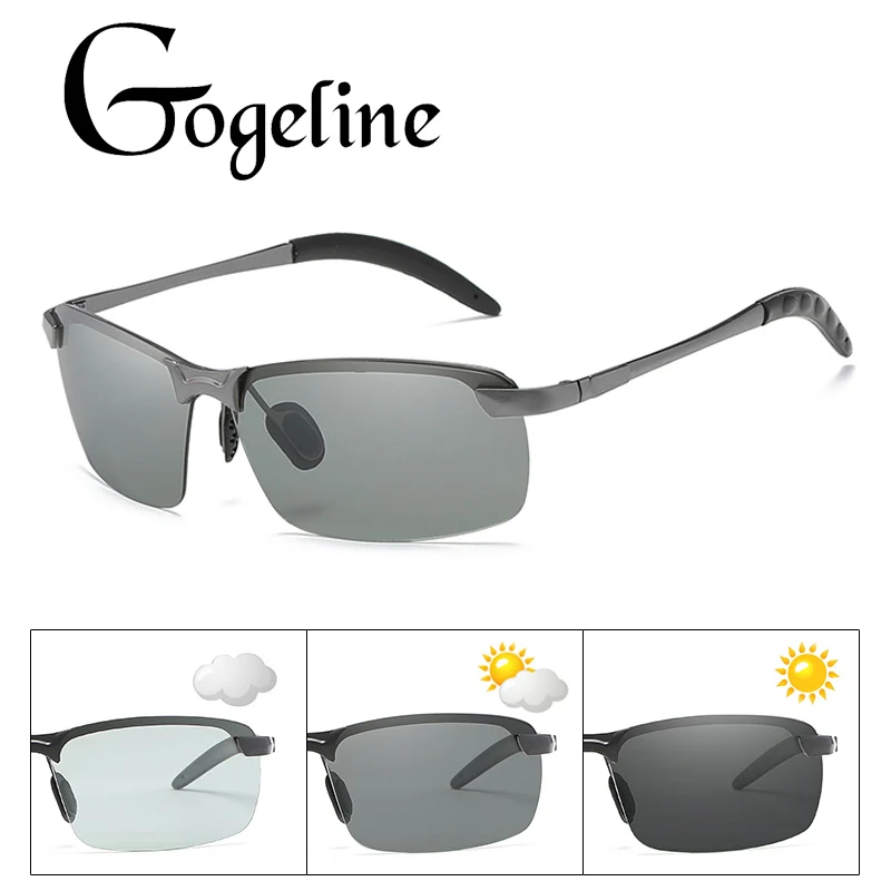 

2020 Driving Photochromic Sunglasses Men Polarized Chameleon Discoloration Sun glasses for men fashion rimless square sunglasses