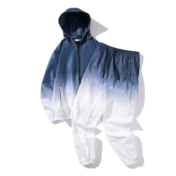 

New Harajuku Gradient Tracksuit Men and Women Spring Summer Hooded Two Piece Set Loose Casual Windbreaker Jacket and Pants Suit