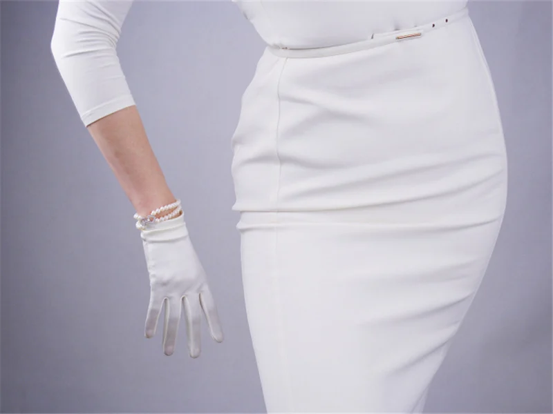 Шелковые перчатки 58 см эластичные шелковые атласные чисто белые жемчужные белые плюс женские Длинные Локоть солнцезащитные перчатки 3-SCB58