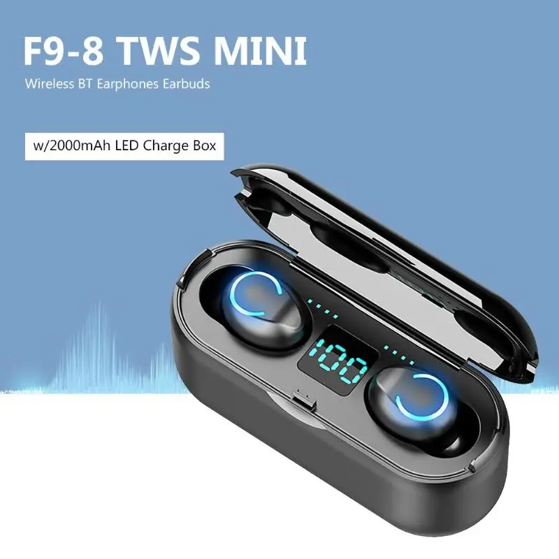 F9-8 TWS мини беспроводные Bluetooth наушники Handsfree Спорт Bluetooth 5,0 TWS наушники с 2000 мАч зарядная коробка для iPhone Android наушники беспроводные
